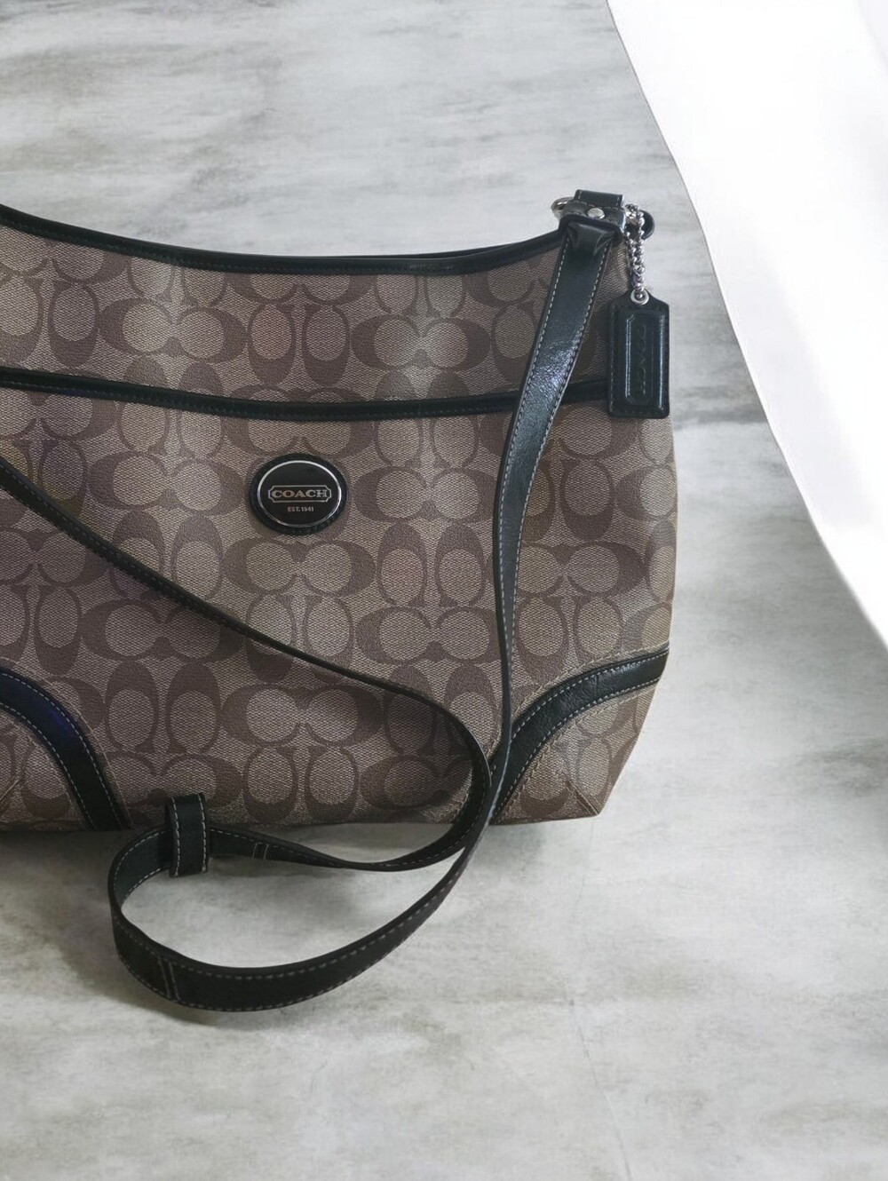 Coach F19823 Signature C Brown & Tan Shoulder Bag